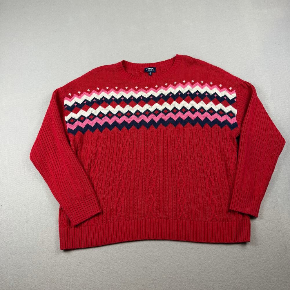 Chaps Red Fair Isle Cable Knit Sweater XL